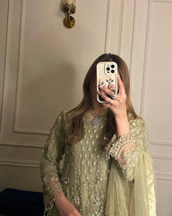 Glorious Green Georgette Sequence Work Palazzo Suit