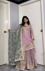 Stylish Pink Georgette Work Sharara Suit