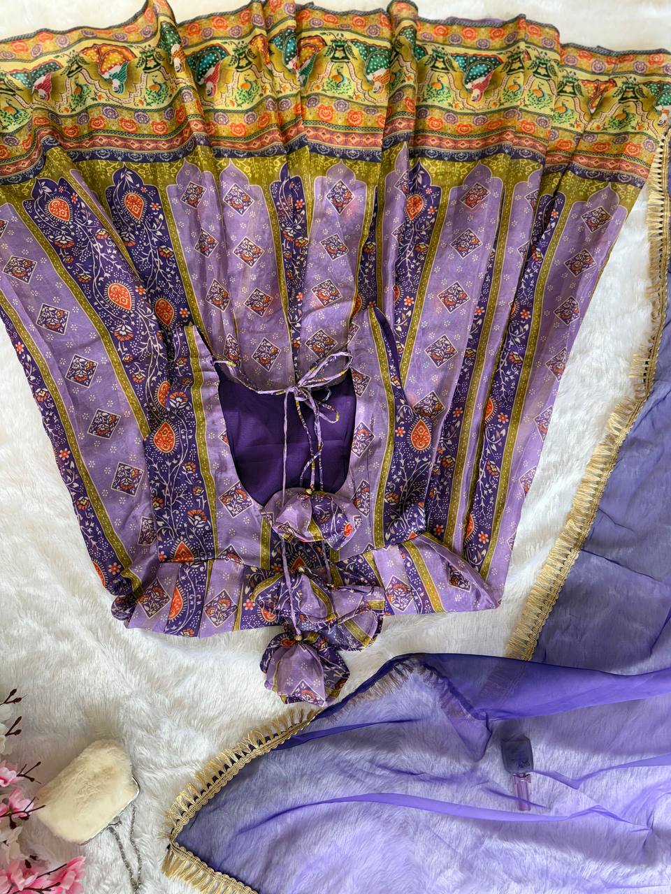 Attractive Purple Organza Digital Printed Gown