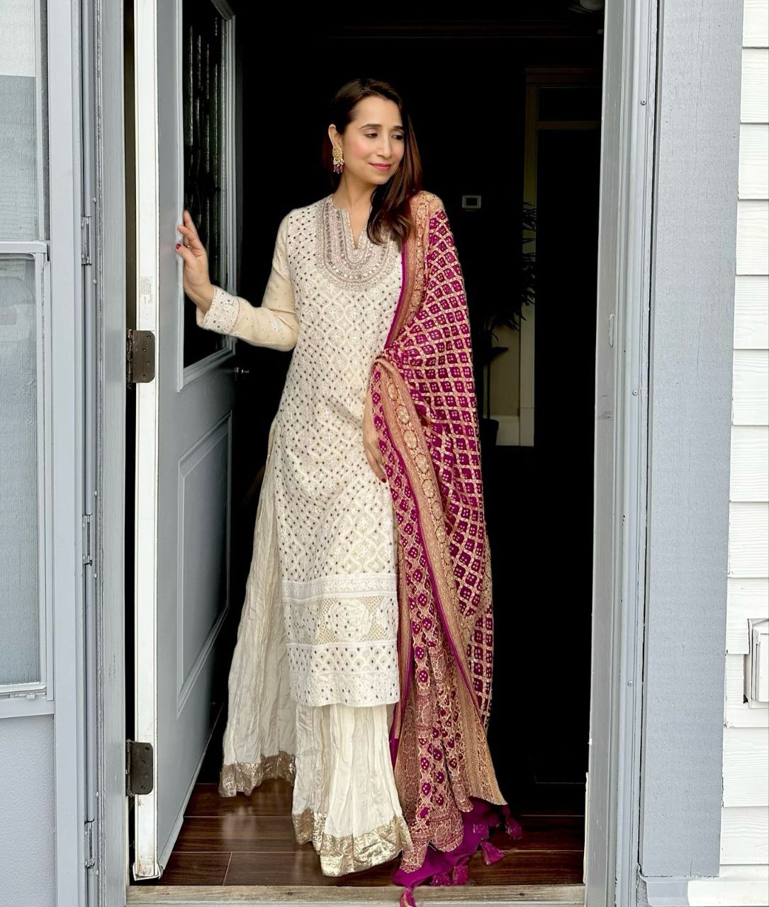 Trendy White Georgette Sequence Work Palazzo Suit