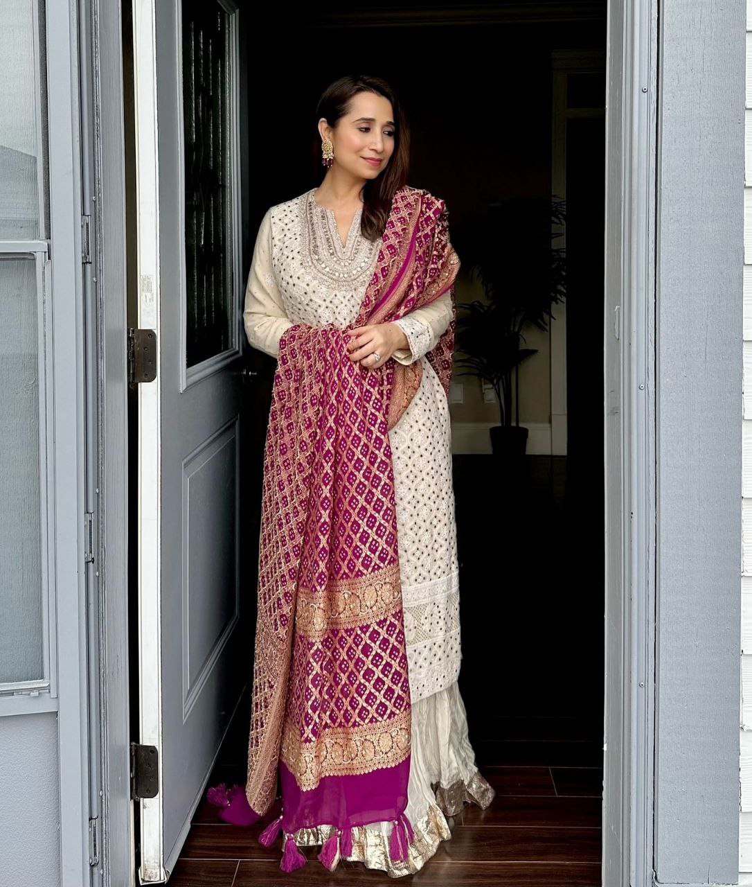 Trendy White Georgette Sequence Work Palazzo Suit