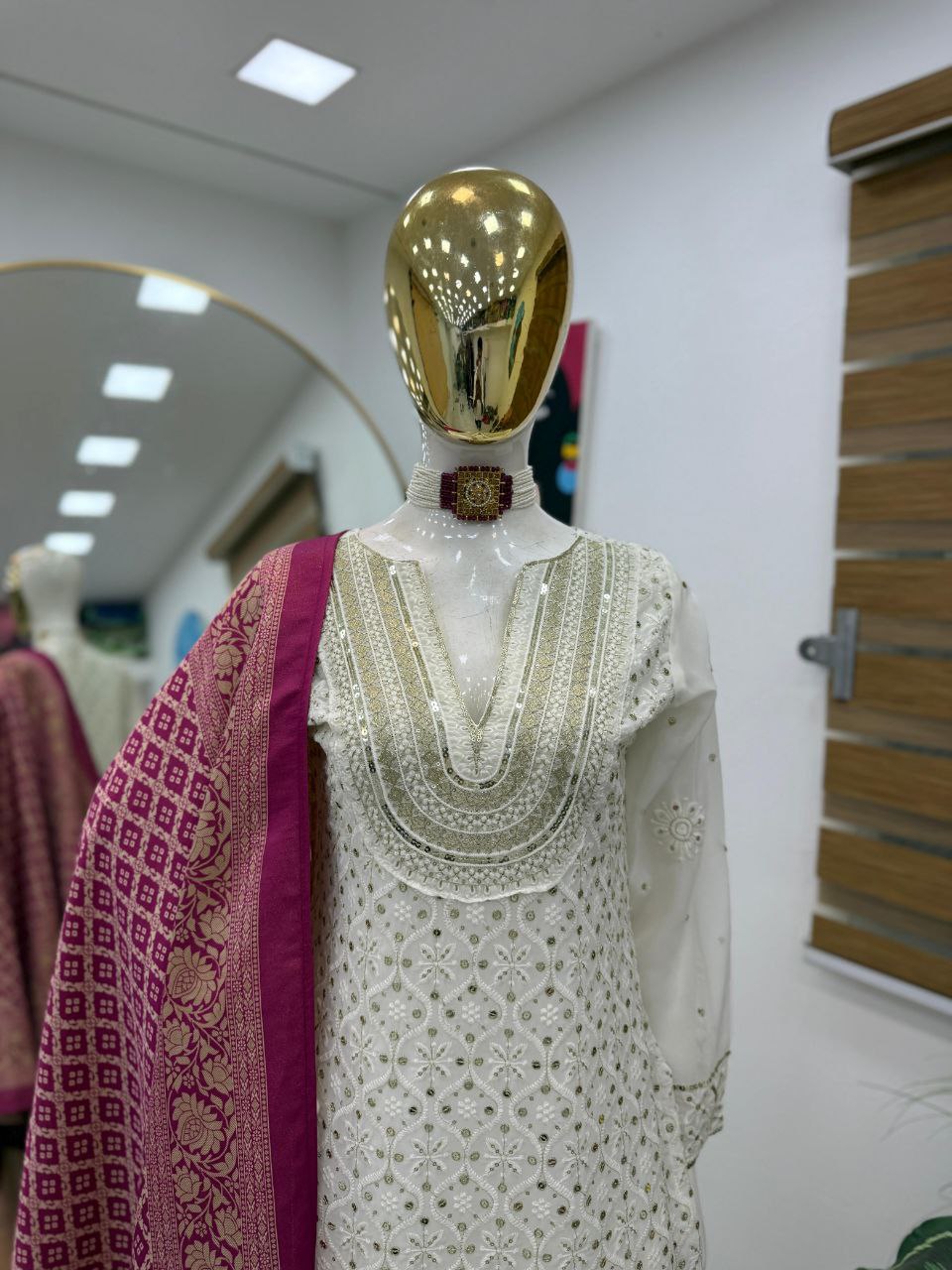 Trendy White Georgette Sequence Work Palazzo Suit