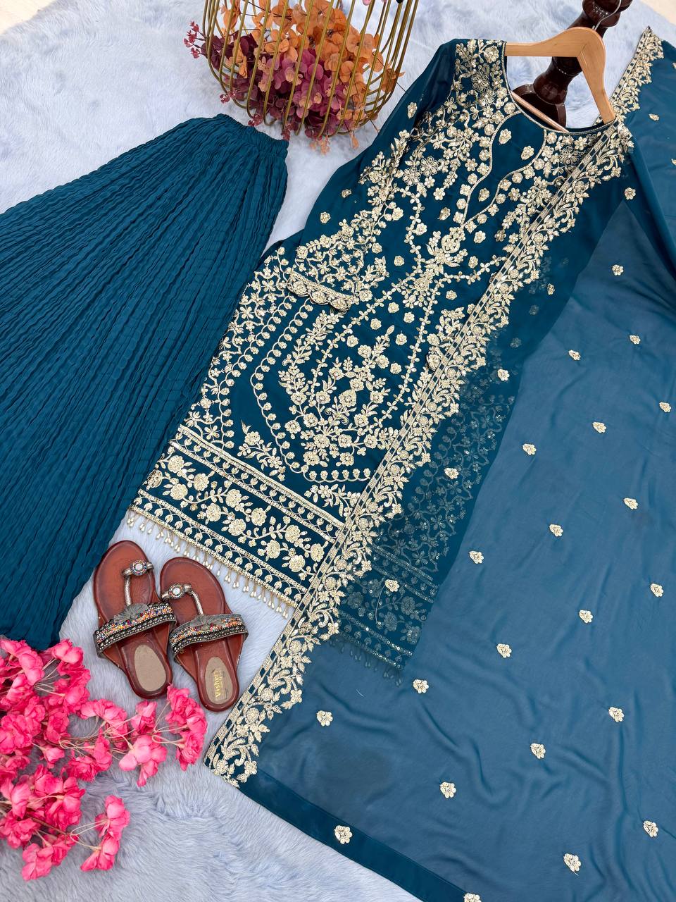 Trendy Green Georgette Sequence Work Palazzo Suit