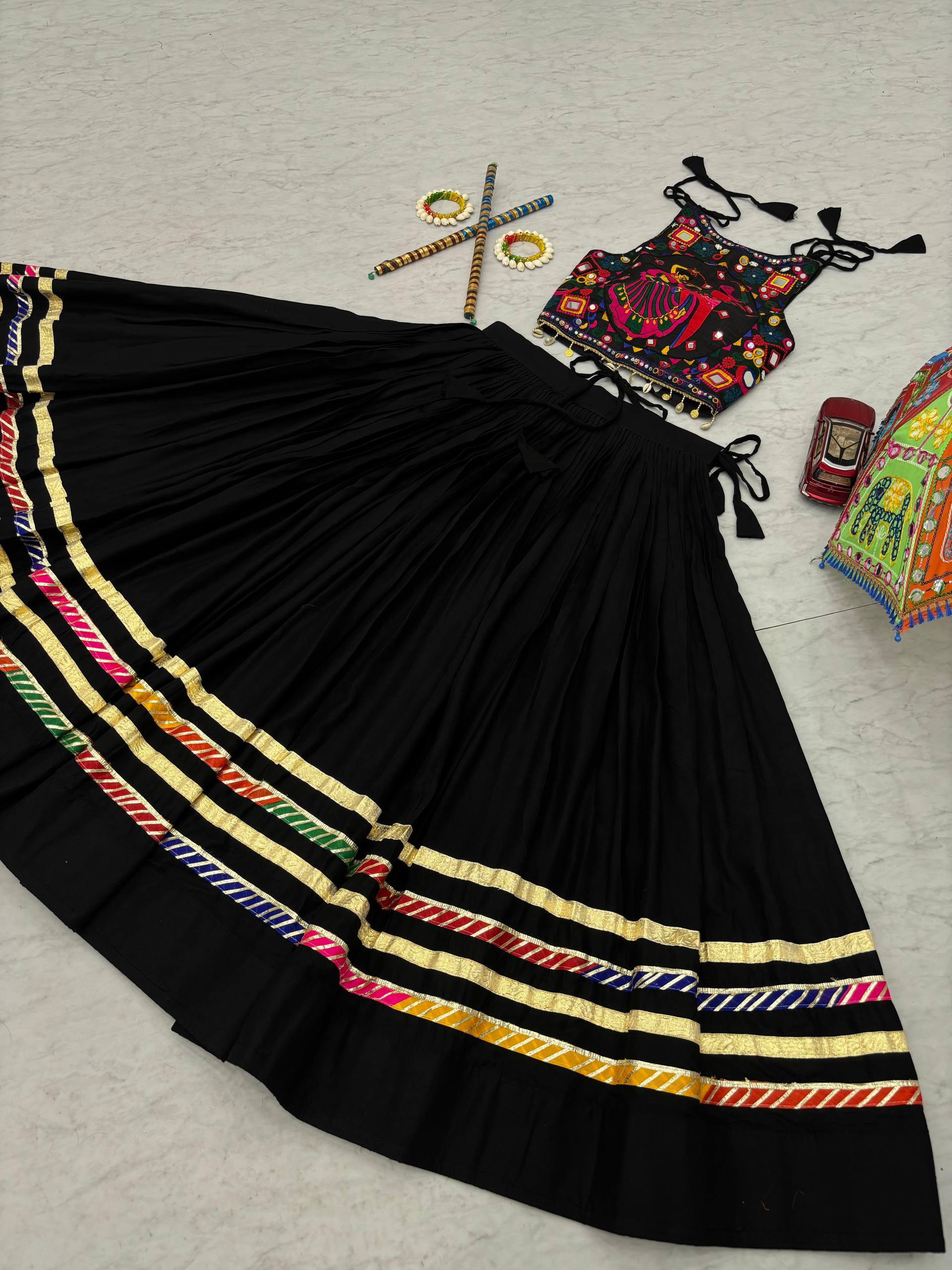 Exclusive White Cotton Gamthi Work Lehenga
