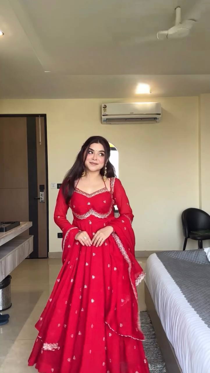Attractive Red Georgette Sequence Work Anarkali