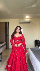 Attractive Red Georgette Sequence Work Anarkali