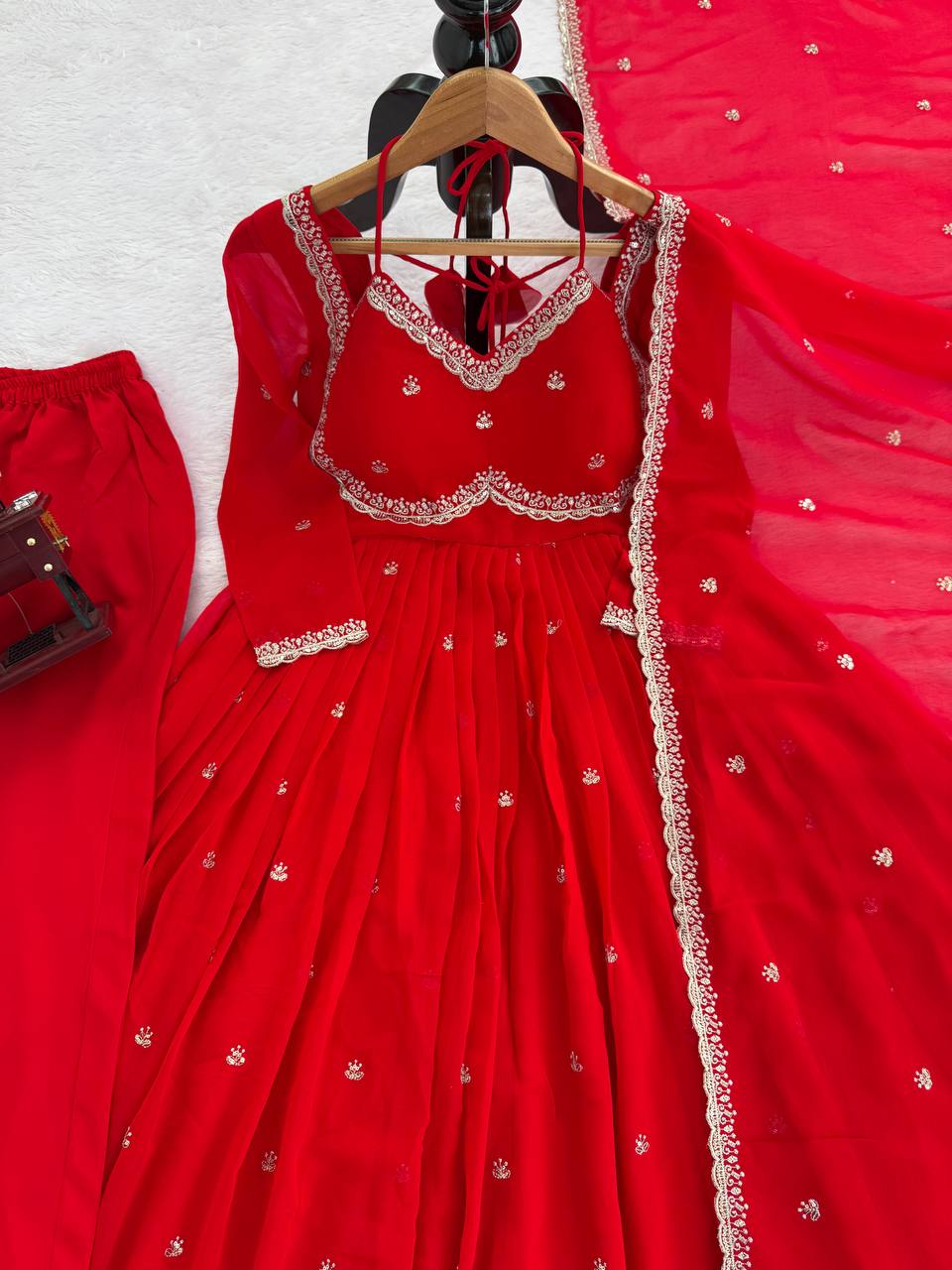 Attractive Red Georgette Sequence Work Anarkali