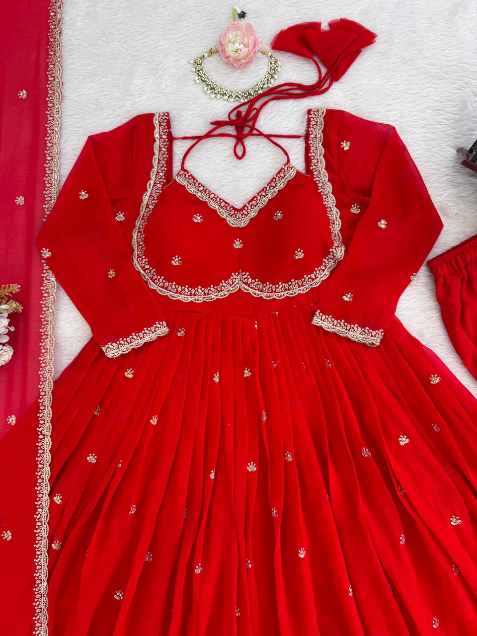 Attractive Red Georgette Sequence Work Anarkali