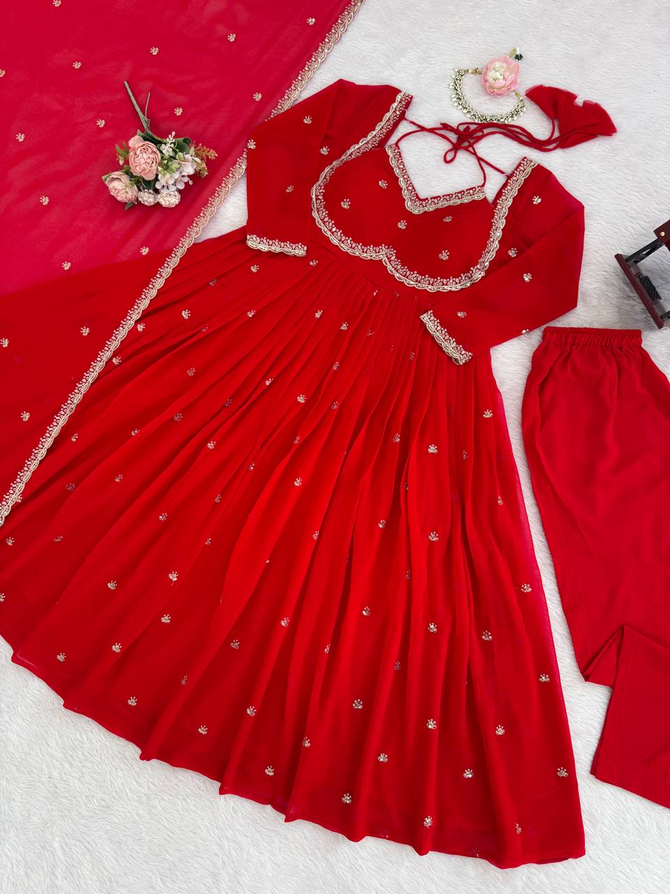 Attractive Red Georgette Sequence Work Anarkali
