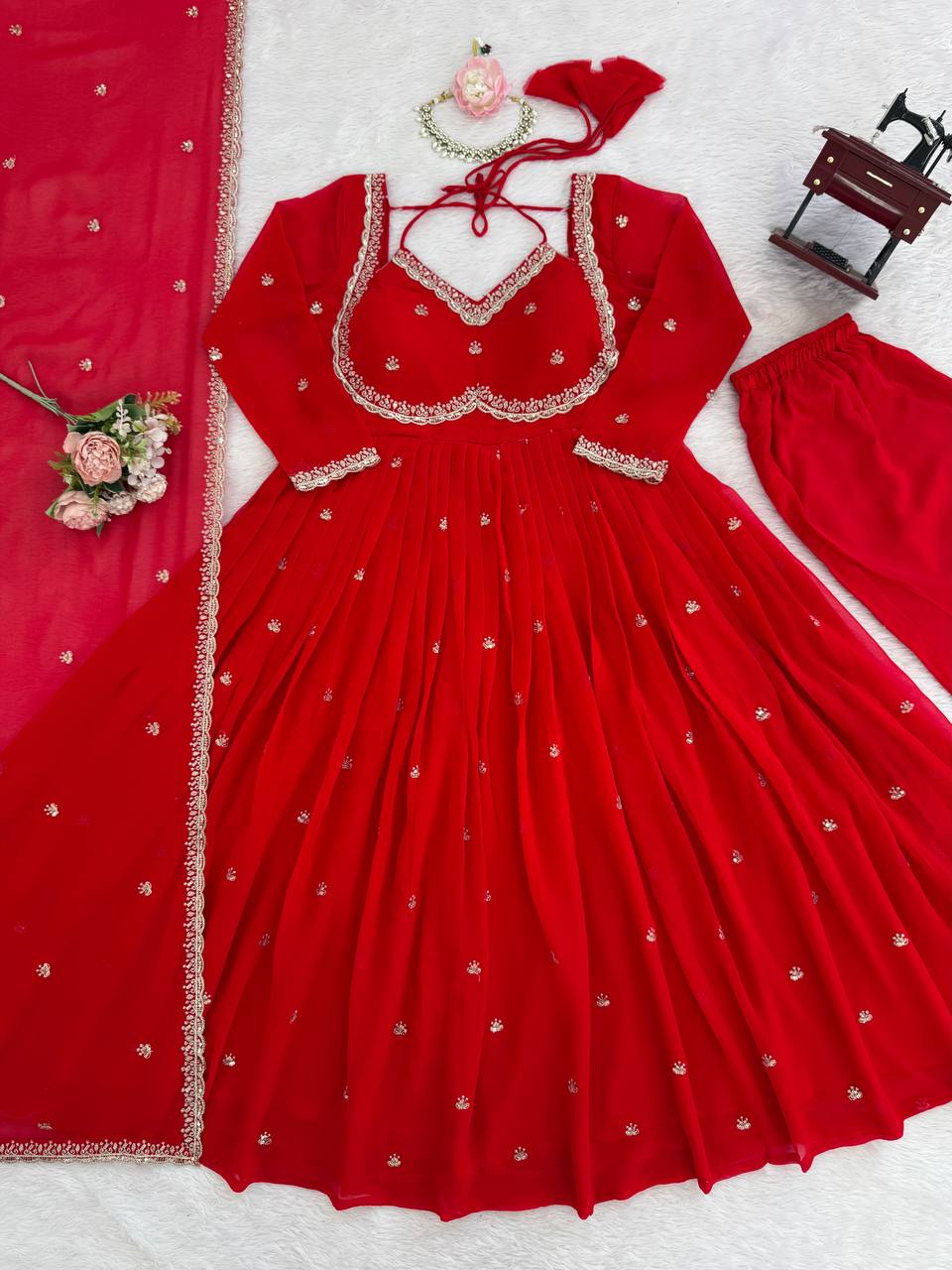 Attractive Red Georgette Sequence Work Anarkali