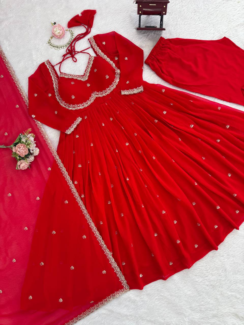 Attractive Red Georgette Sequence Work Anarkali