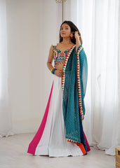 Attractive White Rayon Plain Work Lehenga Choli