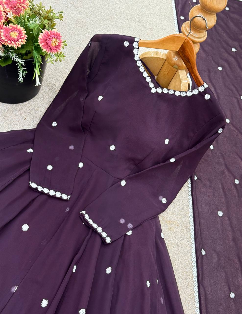 Pretty Purple Georgette Embroidery Work Sharara Suit