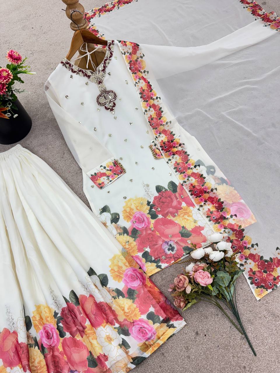 Lovely Parrot Green Georgette Sequence Work Sharara Suit