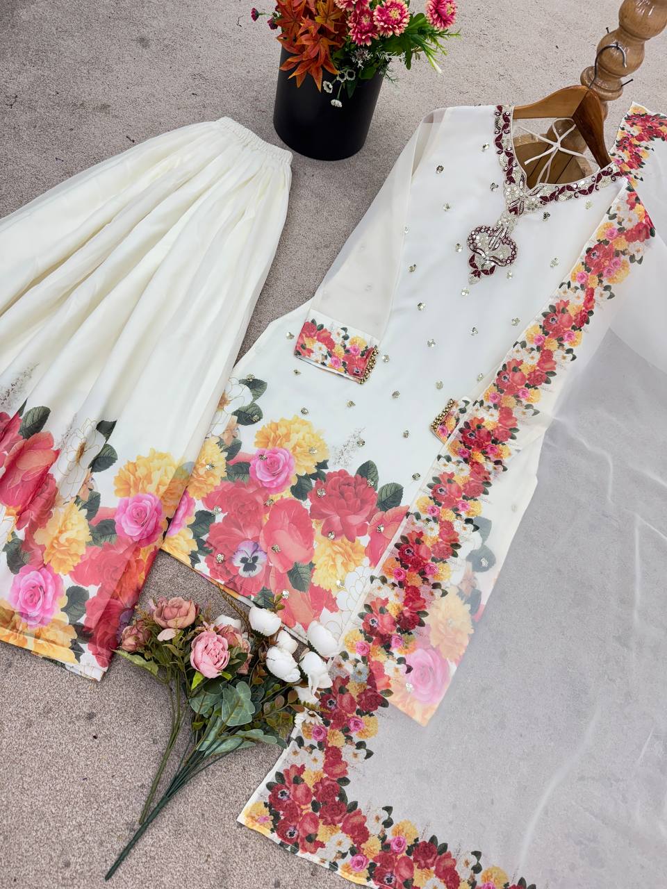 Lovely Parrot Green Georgette Sequence Work Sharara Suit
