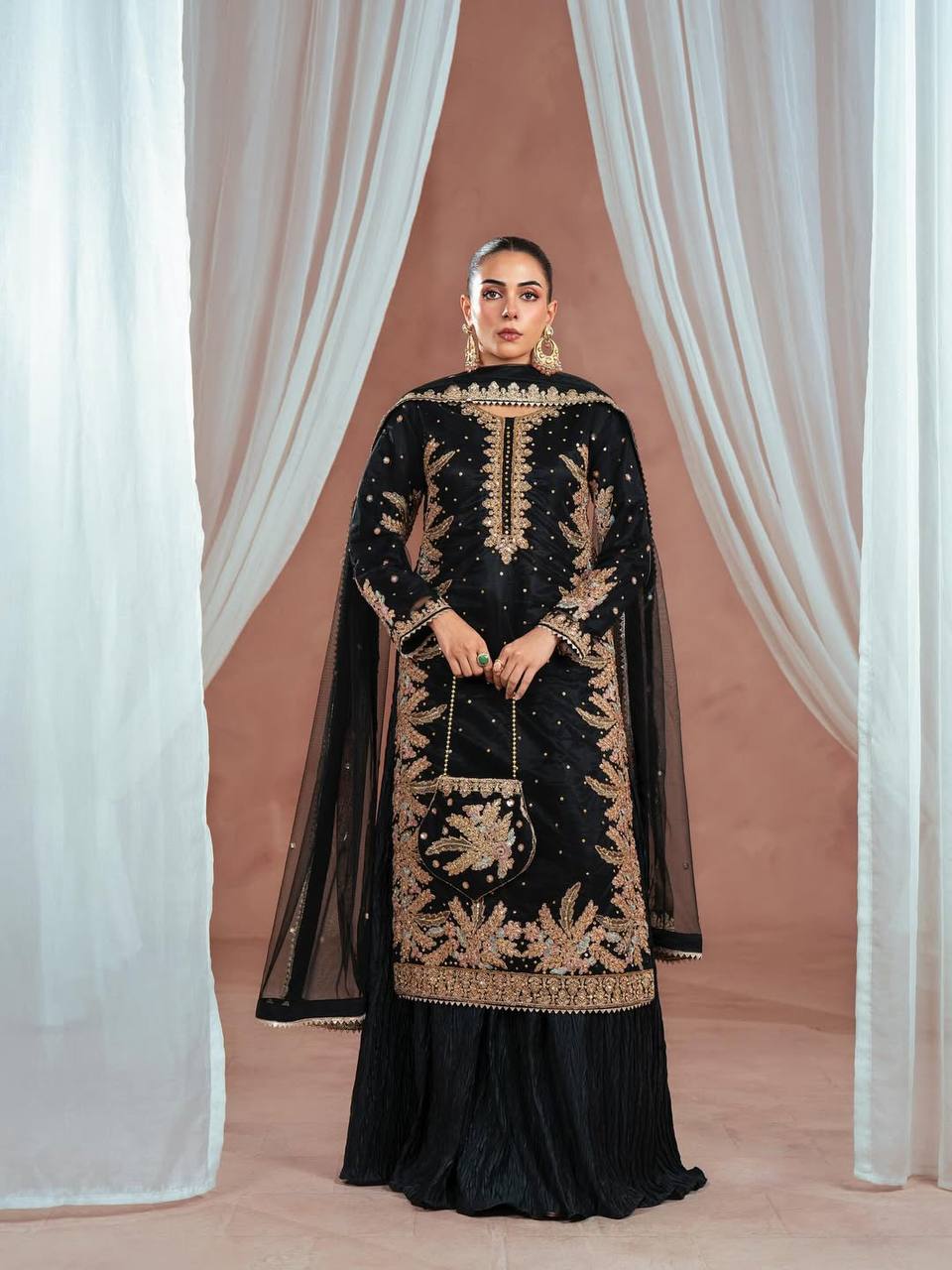 Stylish Black Georgette with Embroidery Work Sharara Suit