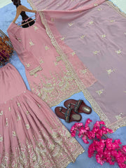 Alluring Pink Georgette Sequence Work Sharara Suit