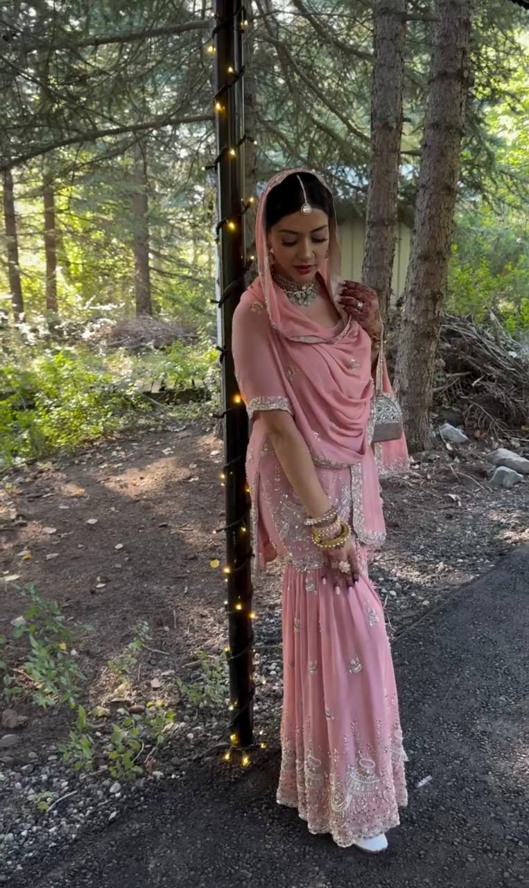 Alluring Pink Georgette Sequence Work Sharara Suit