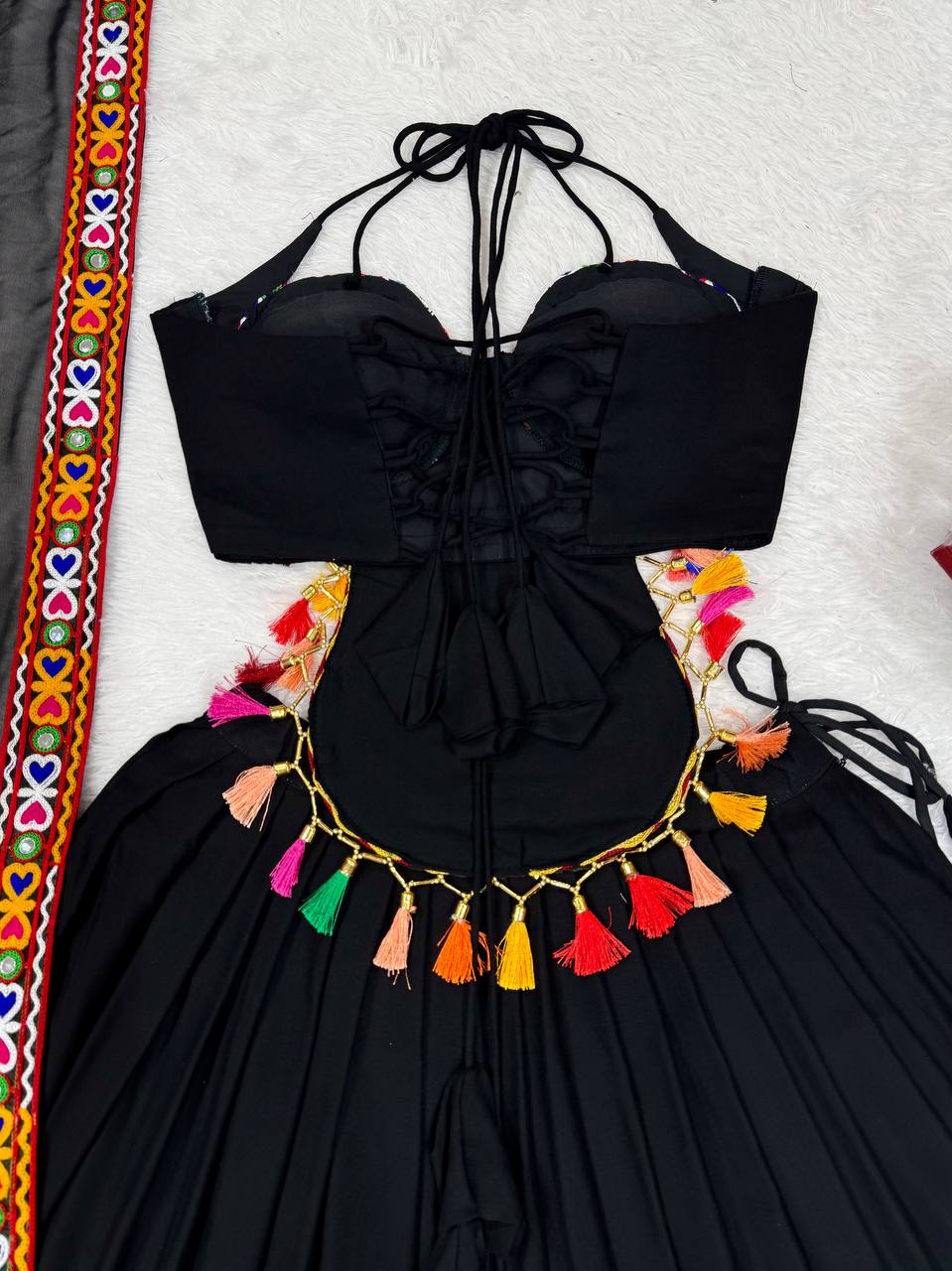 Lovely Black Rayon Gamthi Work Lehenga Choli