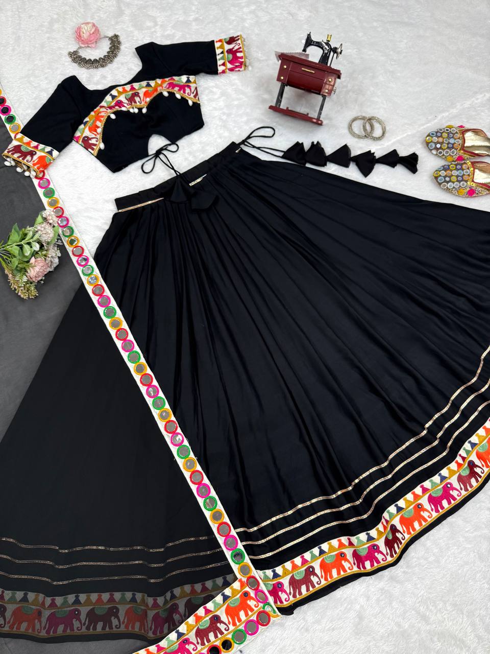 Lovely Black Rayon With Mirror Work Lehenga Choli
