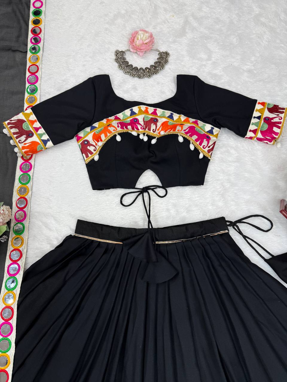 Lovely Black Rayon With Mirror Work Lehenga Choli