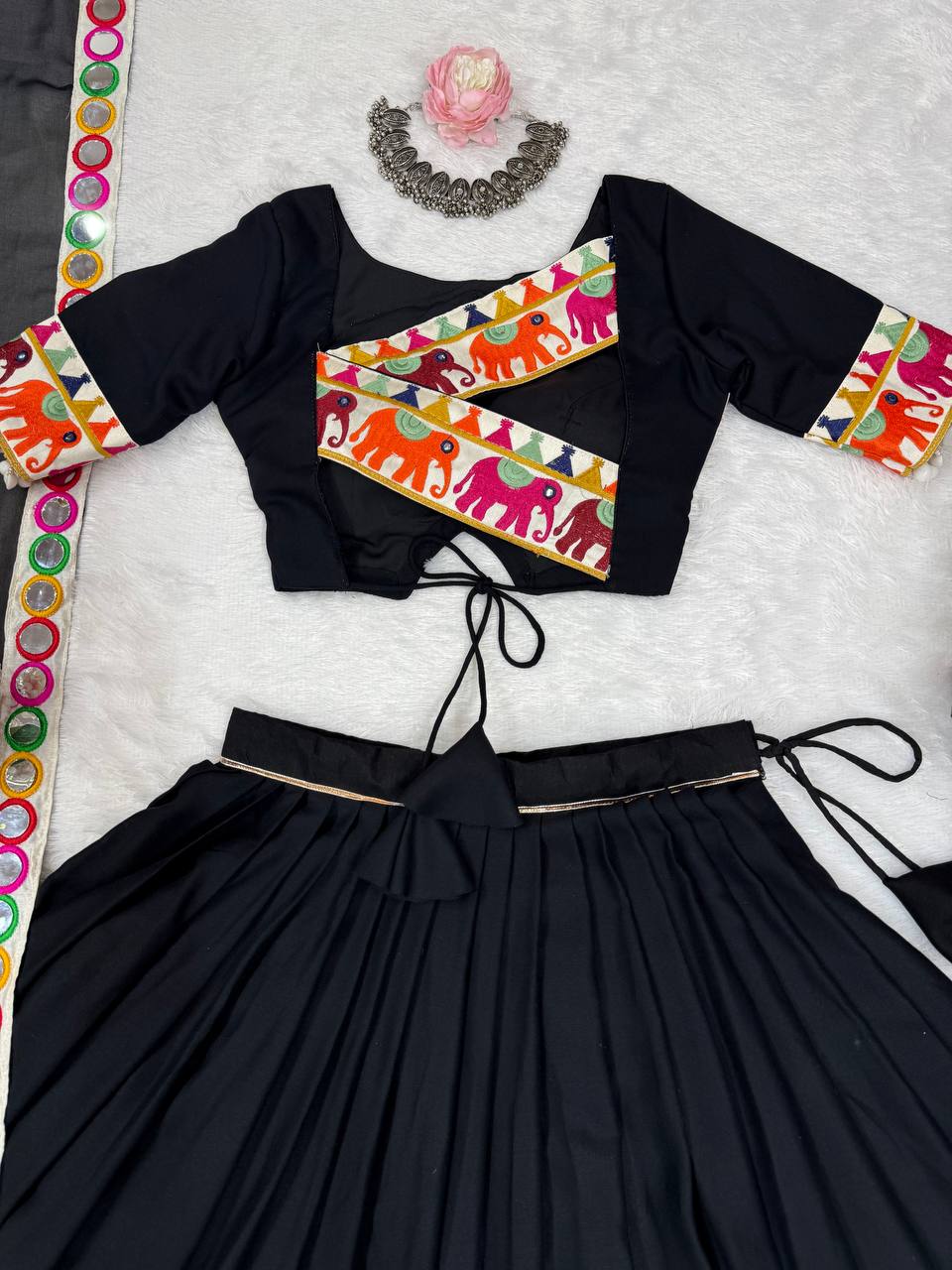 Lovely Black Rayon With Mirror Work Lehenga Choli