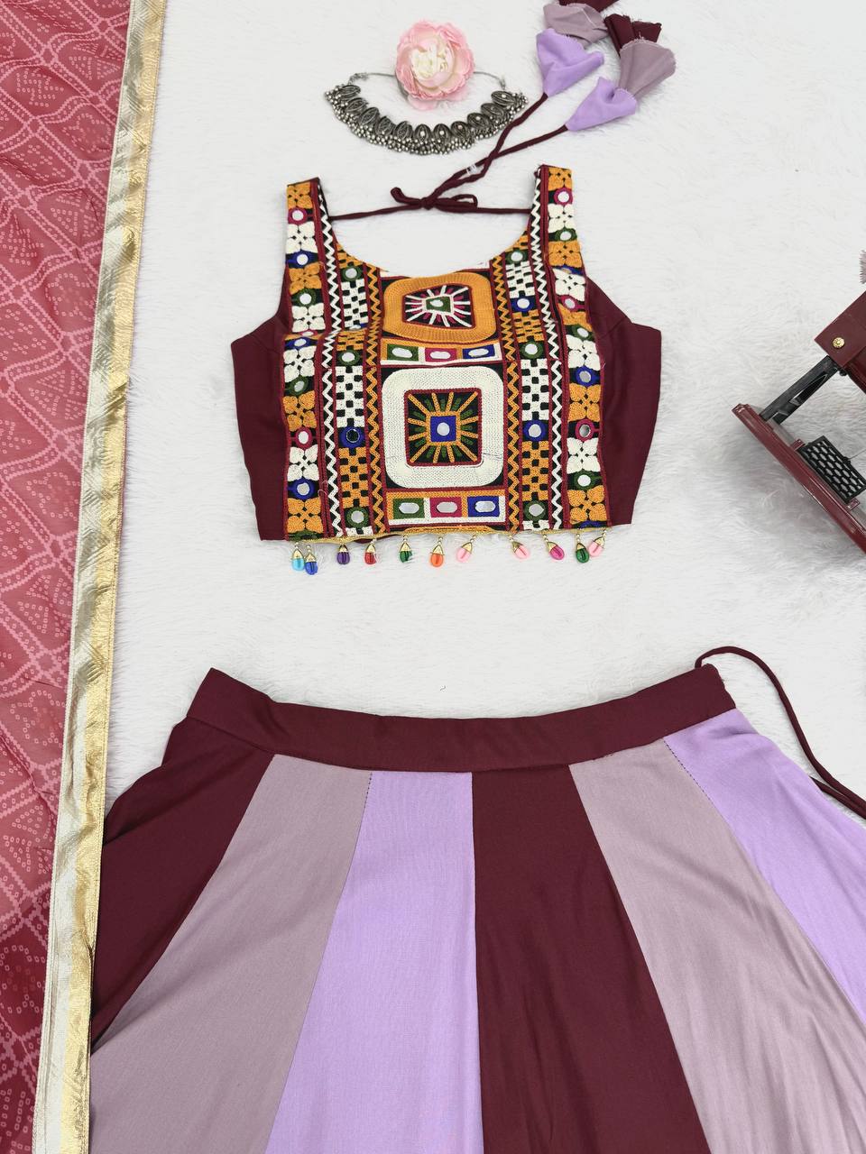 Trendy Pink Rayon With Mirror Work Lehenga Choli
