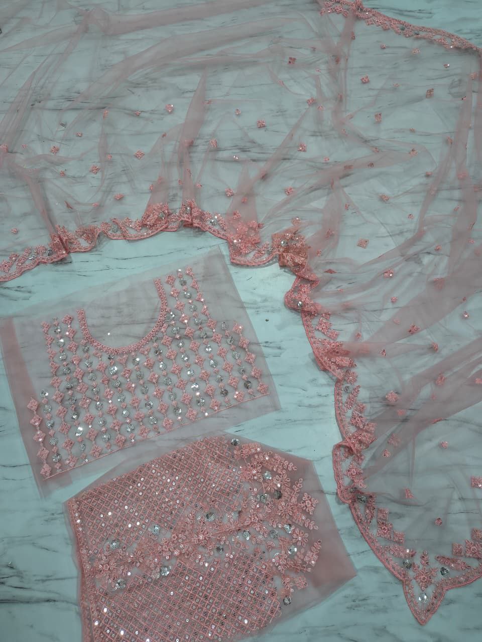 Ravishing Pink Net with Sequins Work Saree