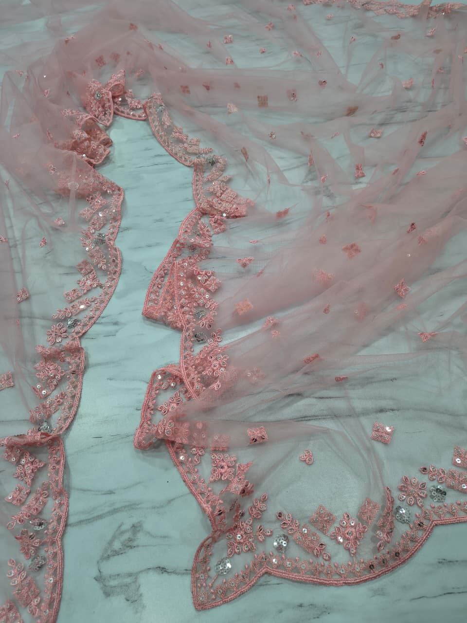 Ravishing Pink Net with Sequins Work Saree