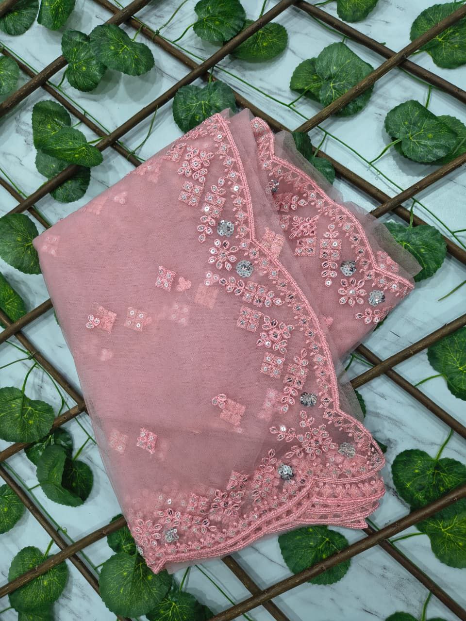 Ravishing Pink Net with Sequins Work Saree