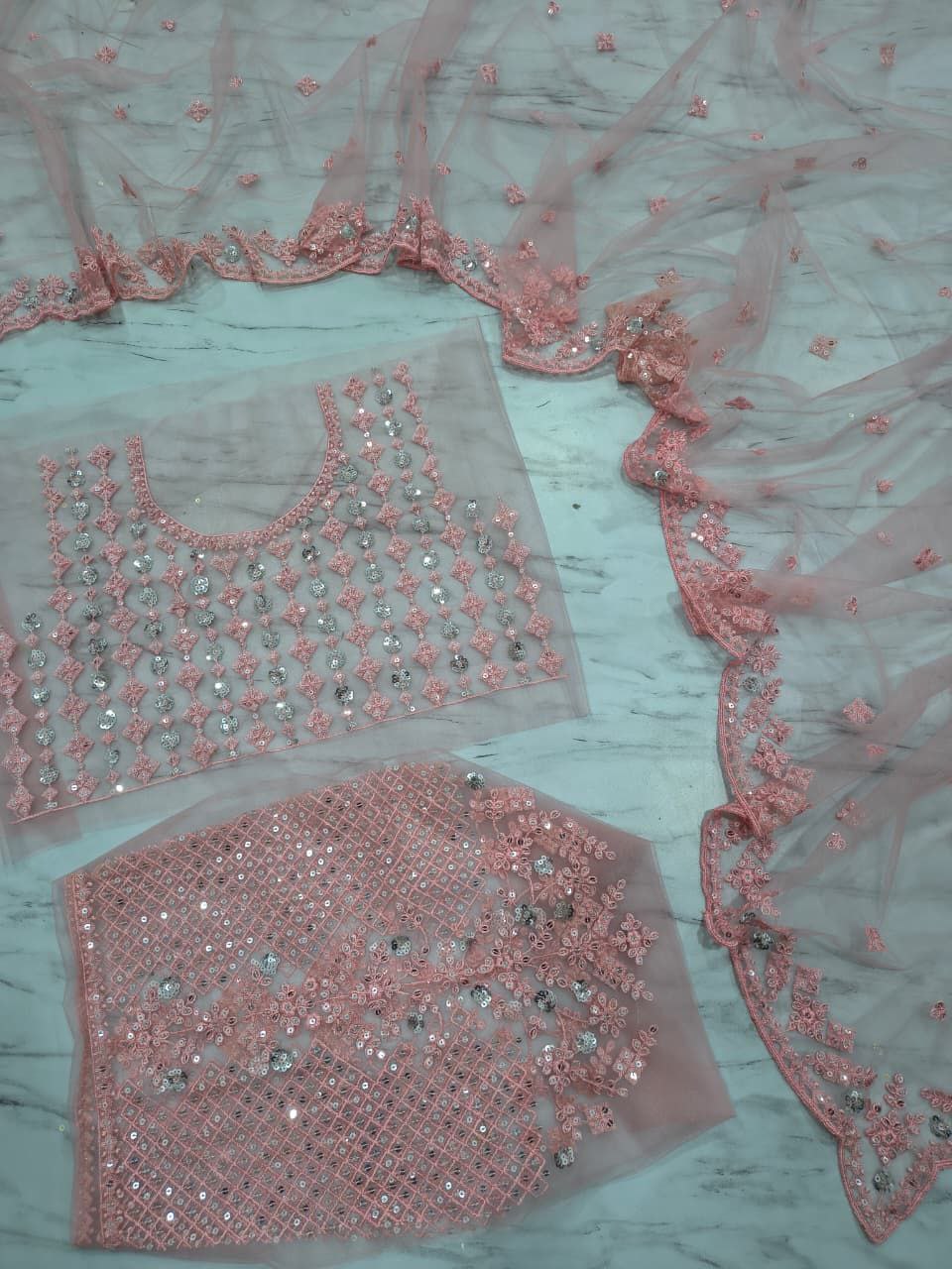 Ravishing Pink Net with Sequins Work Saree