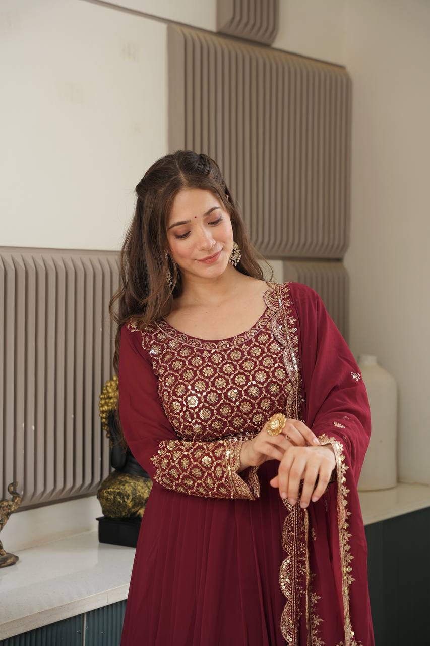 Lovely Red Georgette Embroidery Sharara Suit