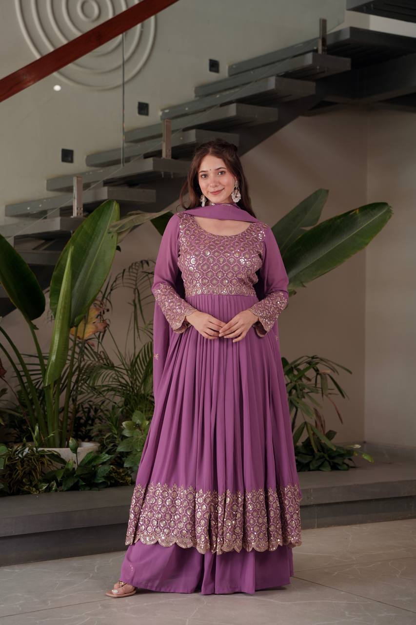 Lovely Red Georgette Embroidery Sharara Suit