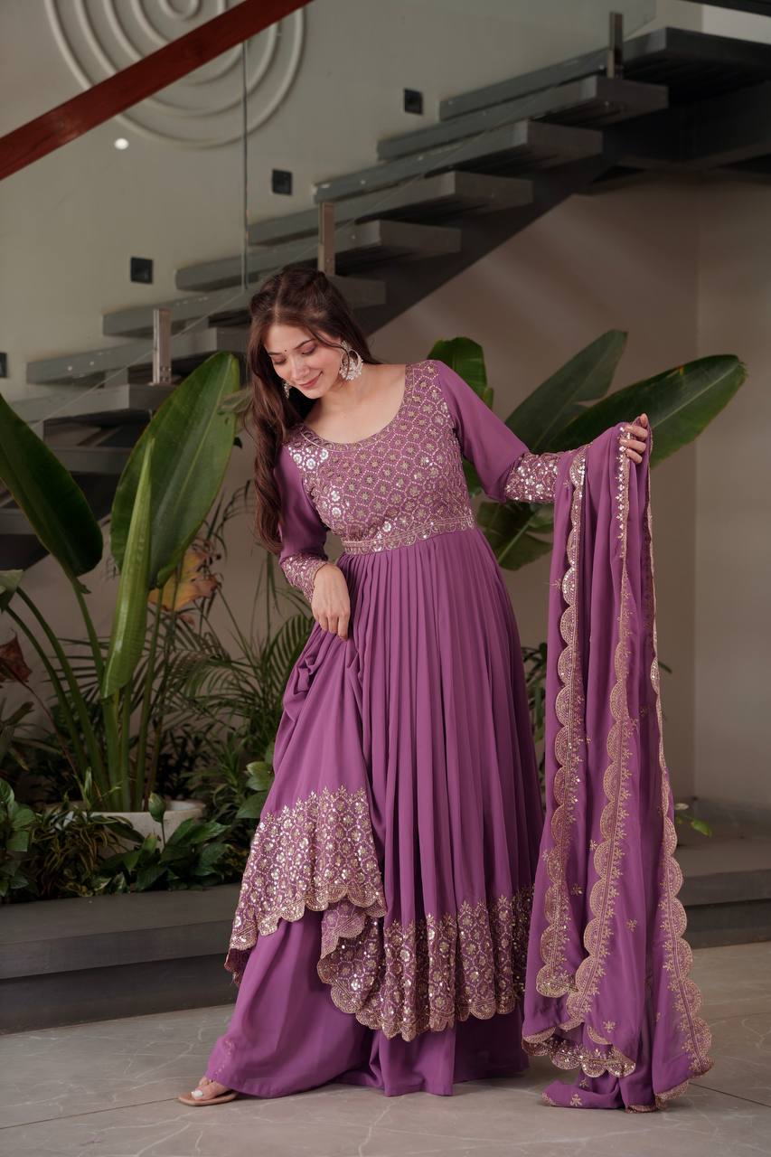 Lovely Red Georgette Embroidery Sharara Suit