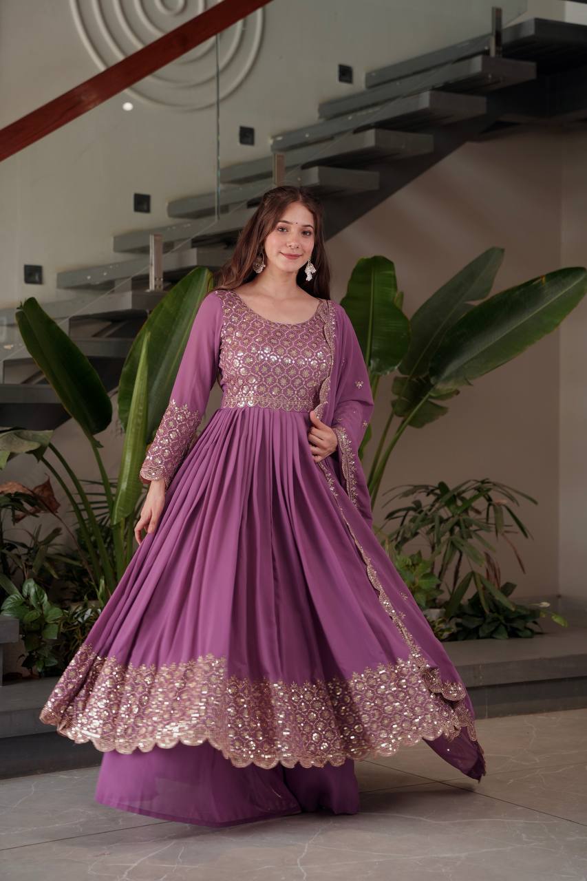 Lovely Red Georgette Embroidery Sharara Suit