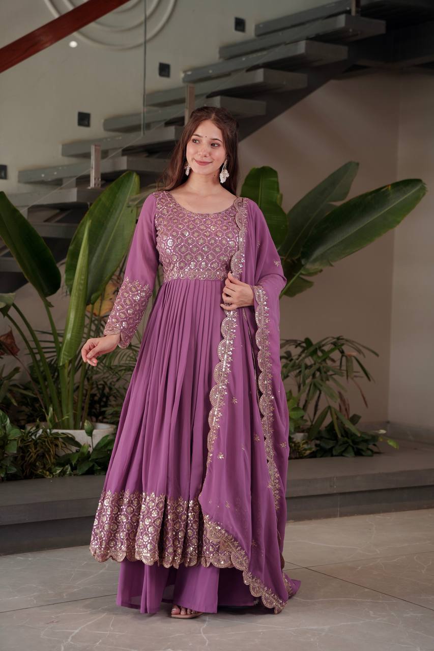 Lovely Red Georgette Embroidery Sharara Suit