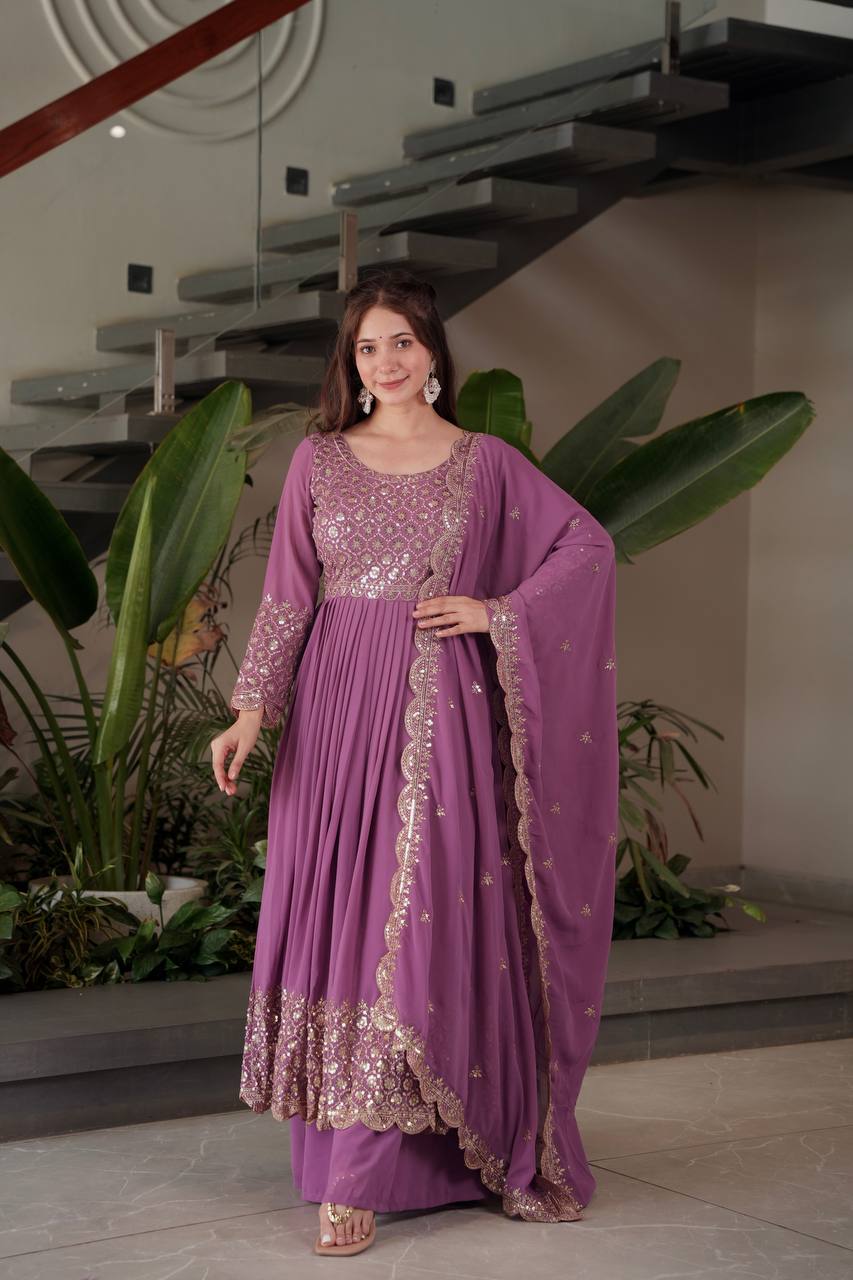 Lovely Red Georgette Embroidery Sharara Suit