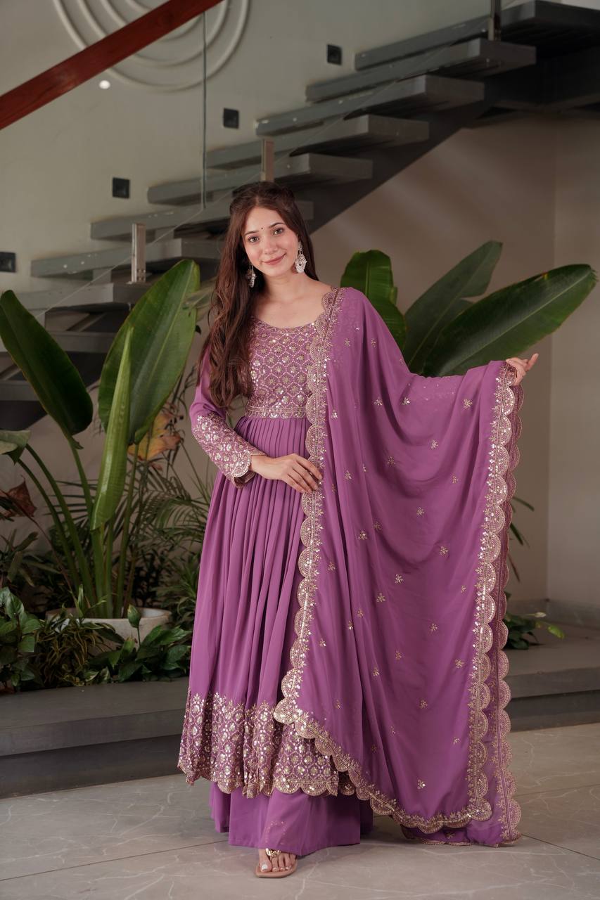 Lovely Red Georgette Embroidery Sharara Suit
