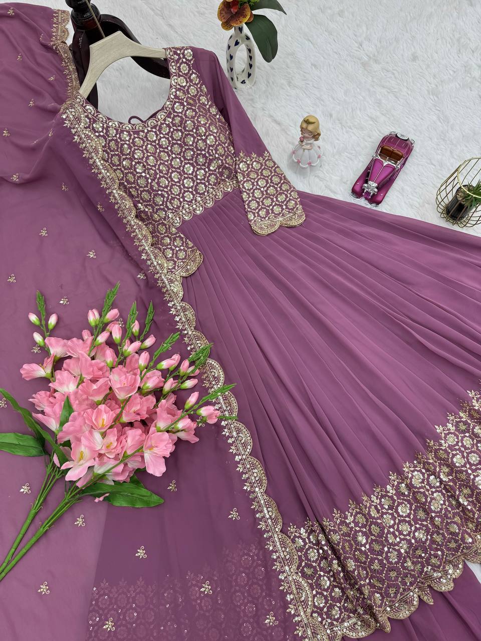 Lovely Red Georgette Embroidery Sharara Suit