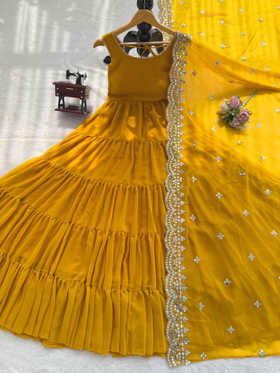 Lovely Yellow Georgette Lace Work Anarkali