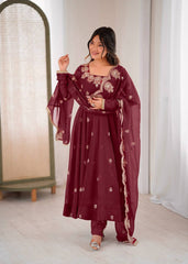 Ravishing Maroon Crunchy Silk with Embroidery Work Gown