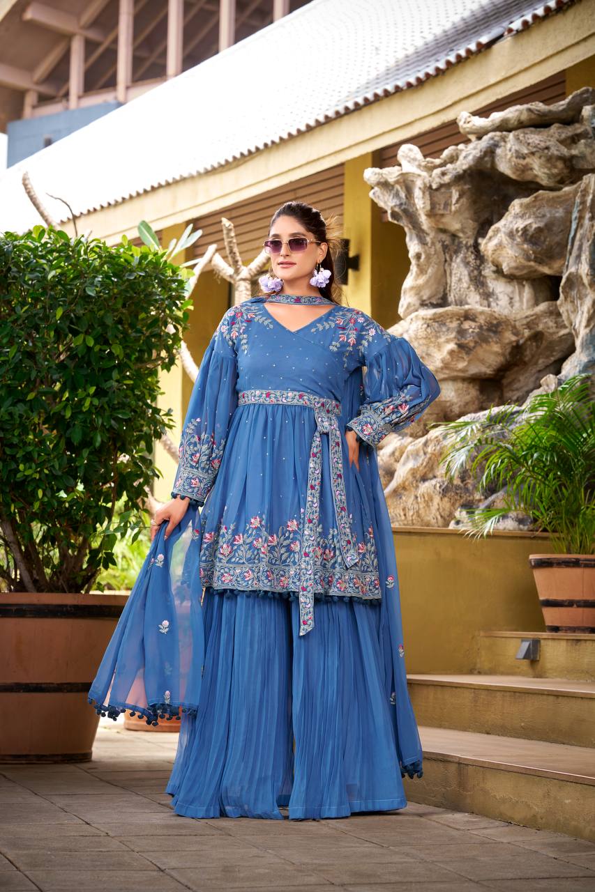 Stylish Pink Georgette Embroidery Work Palazzo Suit