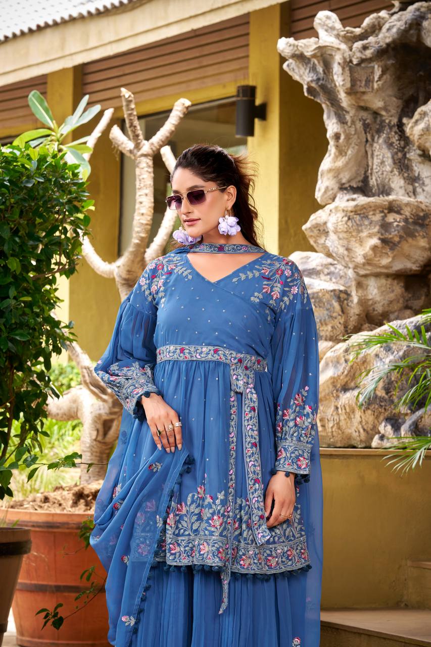 Stylish Pink Georgette Embroidery Work Palazzo Suit