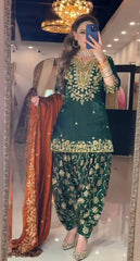 Admiring Green Chinon Silk Sequence Work Dhoti Suit