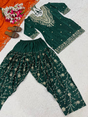 Admiring Green Chinon Silk Sequence Work Dhoti Suit
