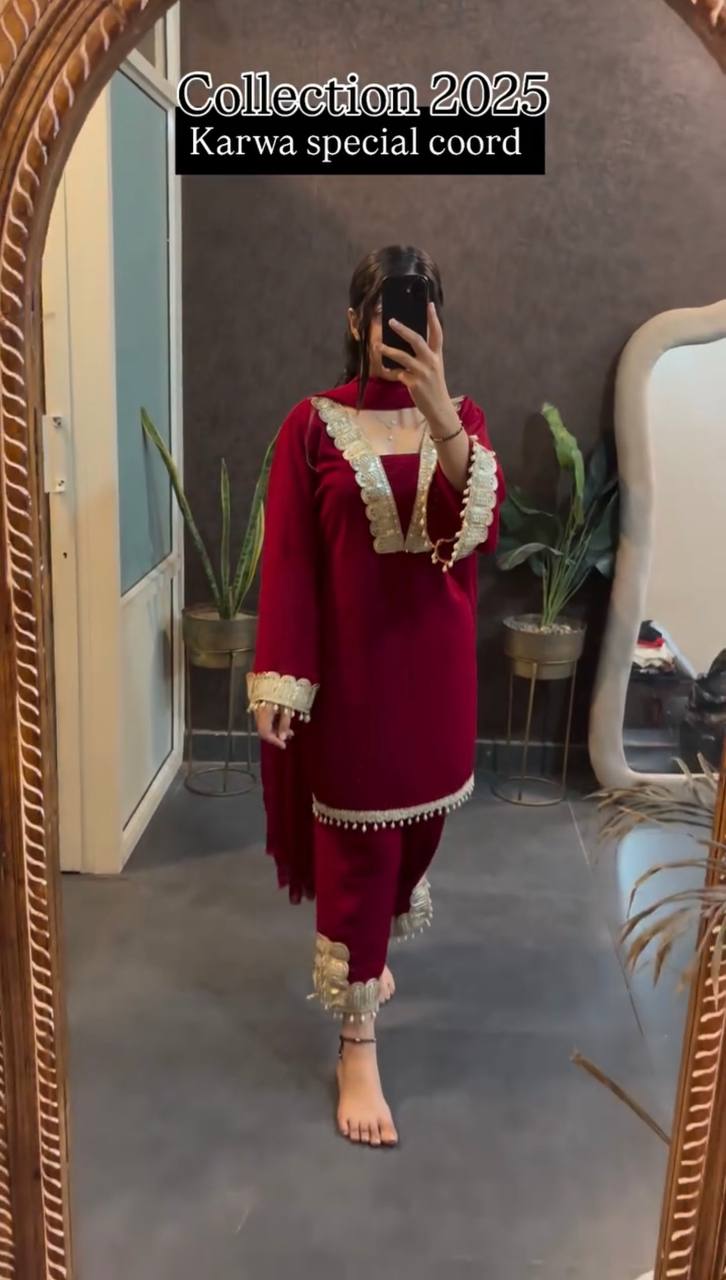 Amazing Maroon Georgette Sequence Work Pant Suit
