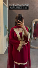 Amazing Maroon Georgette Sequence Work Pant Suit