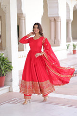 Pretty Red Silk with Embroidered Work Gown