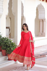 Exclusive Red Silk With Sequins Work Gown