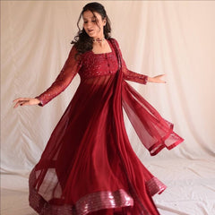 Trendy Maroon Blooming Embroidery Anarkali Suit